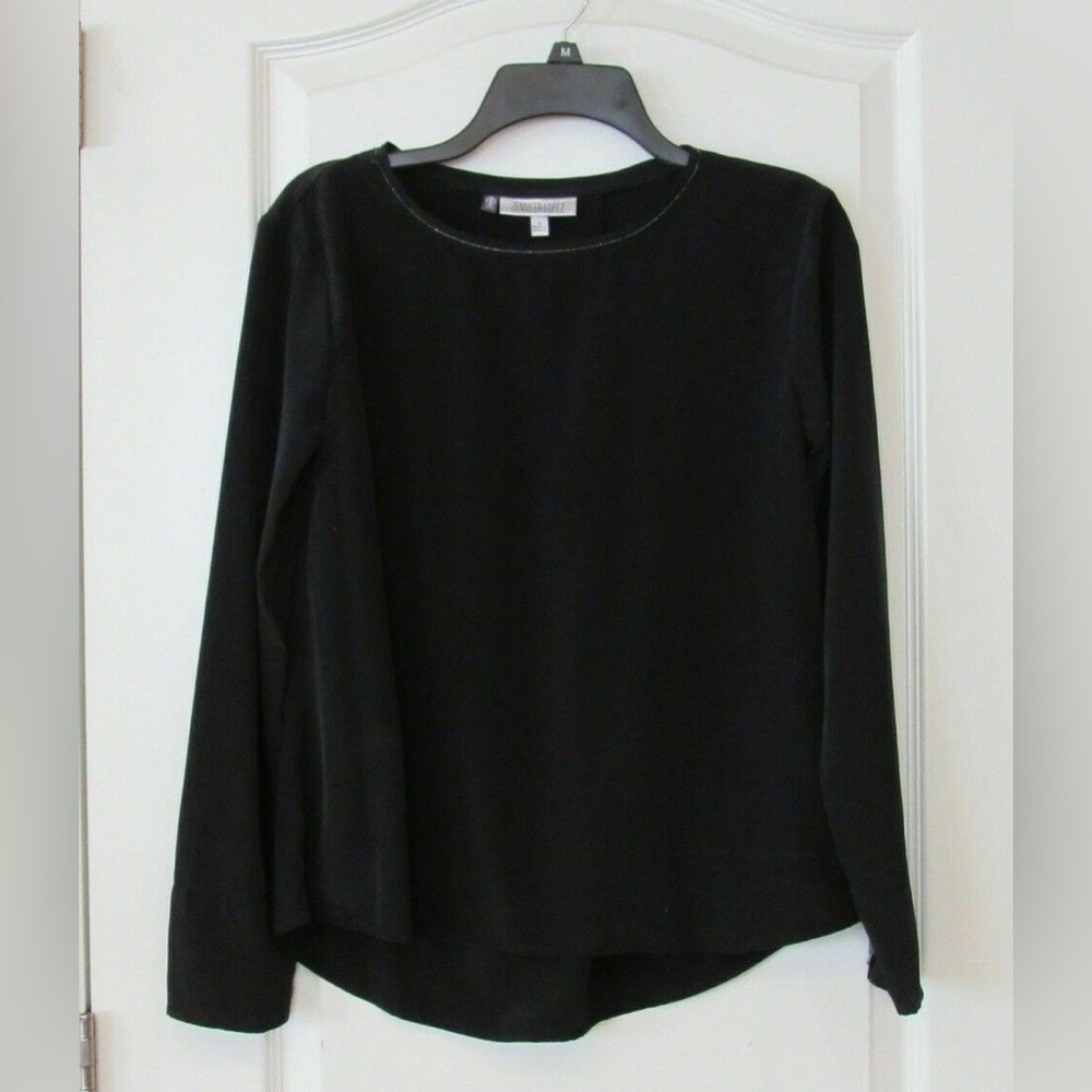 Jennifer Lopez Long Sleeve Woven Blouse Black Tie Women's